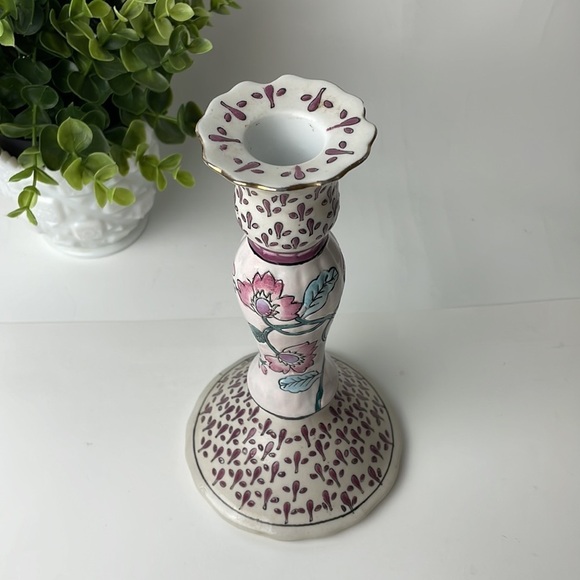 Porcelain Pink Blue Green Floral Candles Stick Holder - Picture 4 of 9